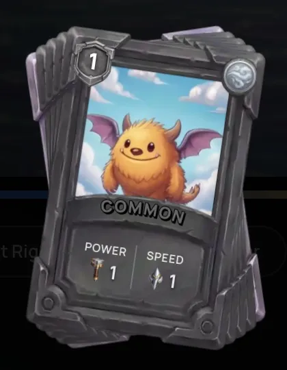 ZumbaCards Your First Cards Are Ready screen showing a level 1 Common card with Power 1 and Speed 1